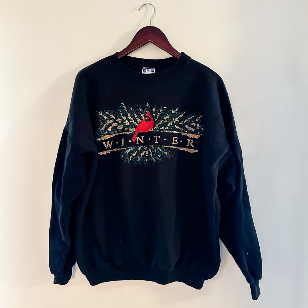Vintage Black Winter Bird Crewneck Sweatshirt